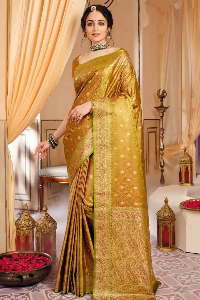 Royal Olive Green Banarasi Silk Saree with Zari Weaving | Niramika Fashion