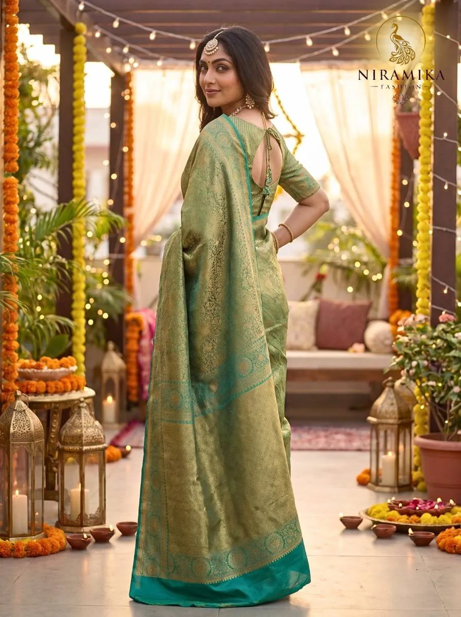 Sage Green Dharmavaram Silk Saree with All-Over Gold Zari Floral Jaal Sage Green Silk Sarees saree by Niramika Fashion - image 2