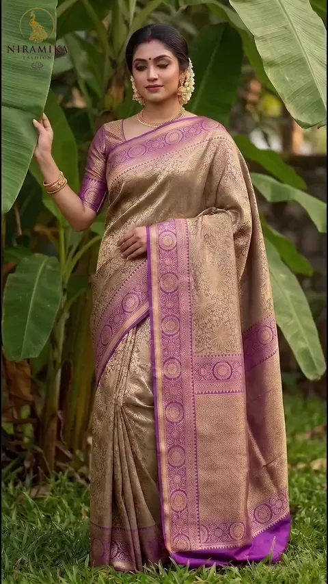 Royal Grape Dharmavaram Pure Silk Kanjivaram-Style Saree with Antique Gold Zari Floral Jaal