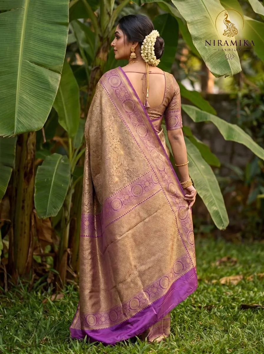 Royal Grape Dharmavaram Pure Silk Kanjivaram-Style Saree with Antique Gold Zari Floral Jaal Royal Grape Silk Sarees saree by Niramika Fashion - image 2