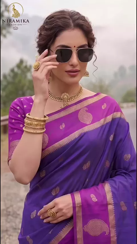 Royal Purple Silk Saree with Magenta Orchid Zari Border & Paisley Butta