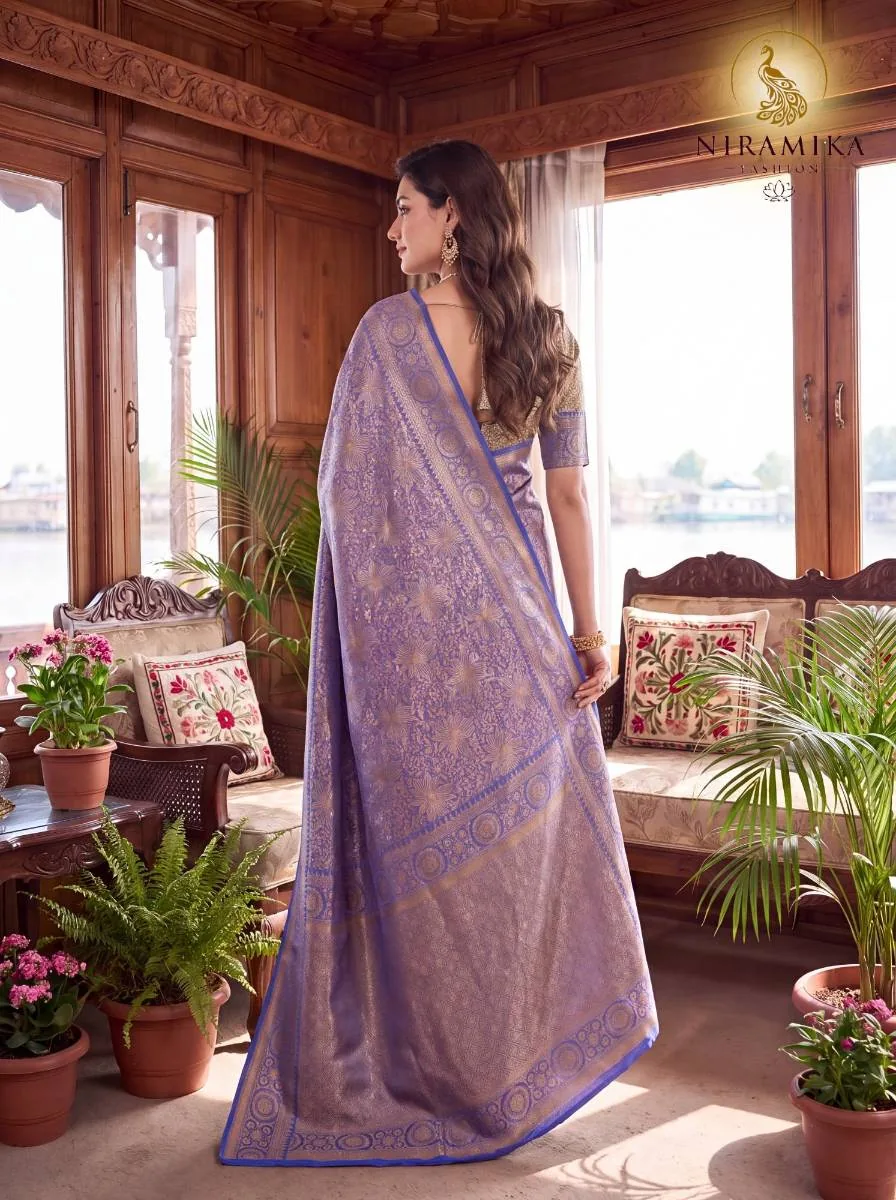 Periwinkle Blue Dharmavaram Silk Saree with All-Over Gold Zari Floral Jaal Periwinkle Blue Silk Sarees saree by Niramika Fashion - image 2
