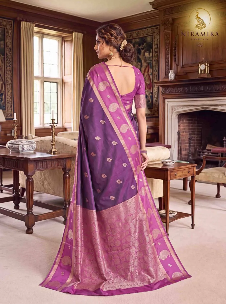 Deep Plum Purple Silk Saree with Orchid Pink Zari Border & Paisley Butta Deep Plum Purple Silk Sarees saree by Niramika Fashion - image 4