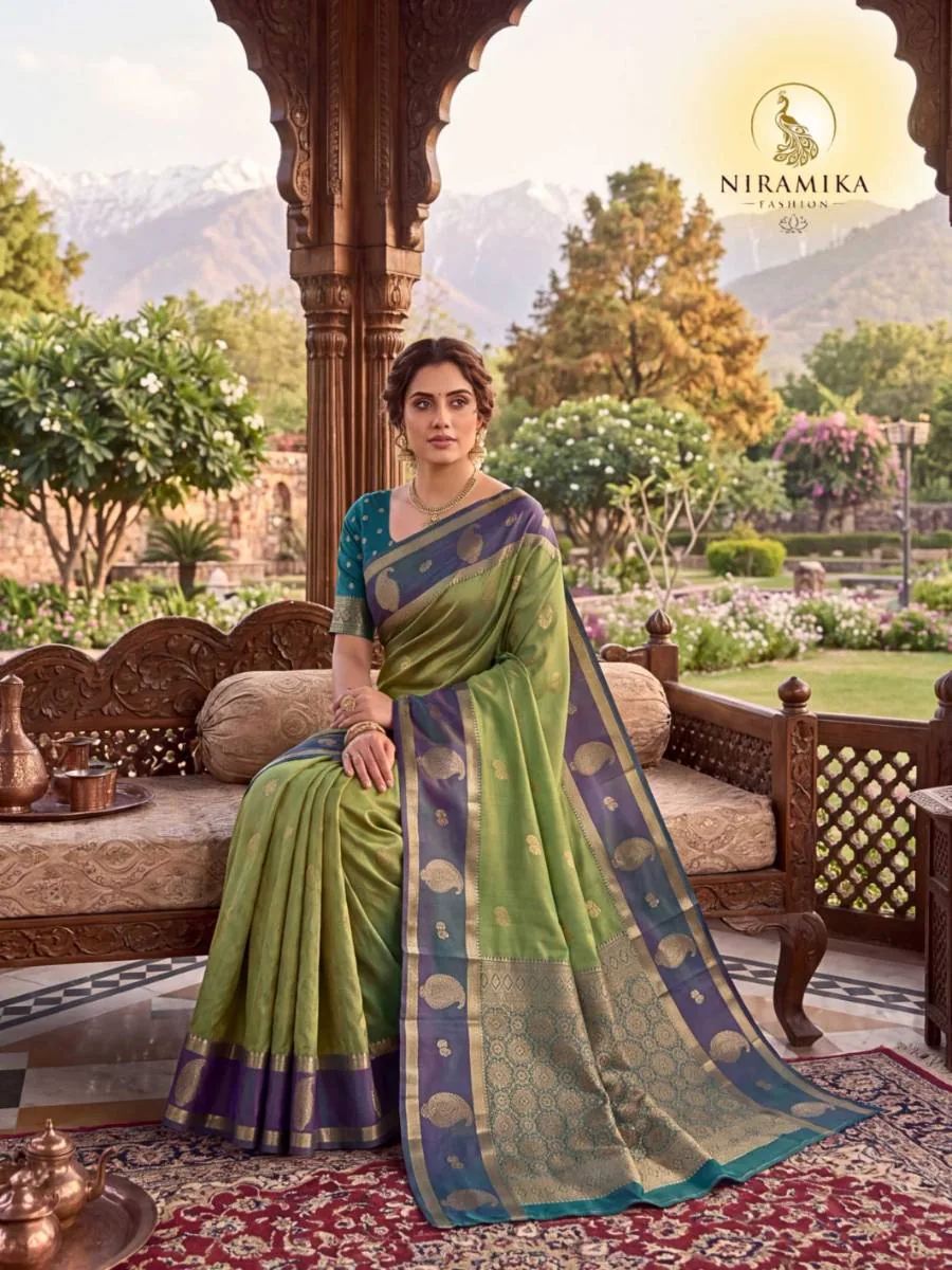 Pista Green Dual Tone Silk Saree with Slate Purple Zari Border & Teal Blouse Pista Green Silk Sarees saree by Niramika Fashion - image 2