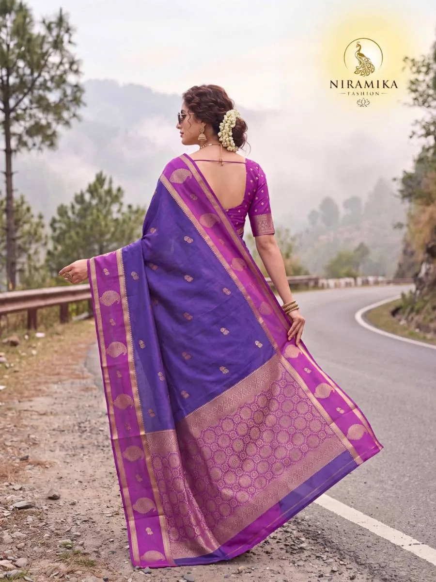 Royal Purple Silk Saree with Magenta Orchid Zari Border & Paisley Butta Royal Purple Silk Sarees saree by Niramika Fashion - image 3