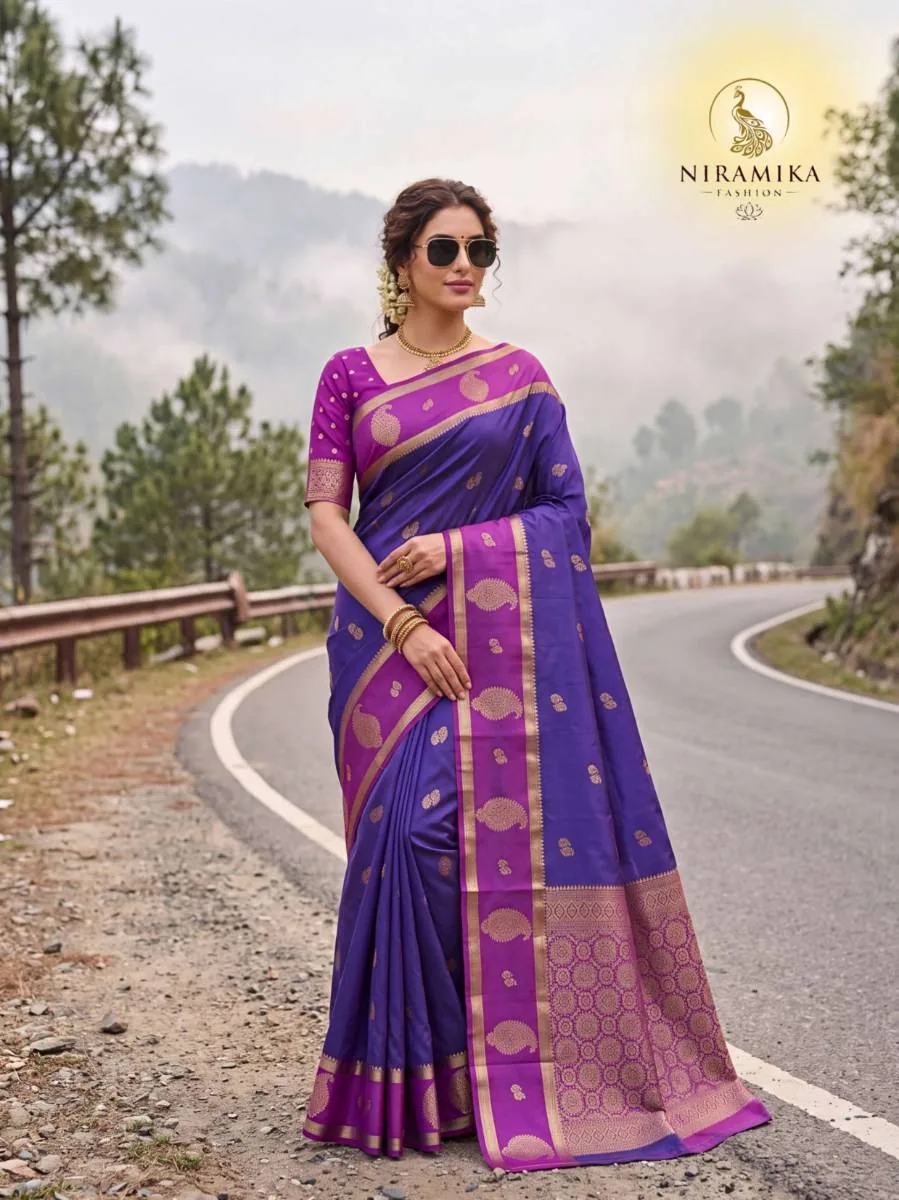 Royal Purple Silk Saree with Magenta Orchid Zari Border & Paisley Butta Royal Purple Silk Sarees saree by Niramika Fashion - image 2