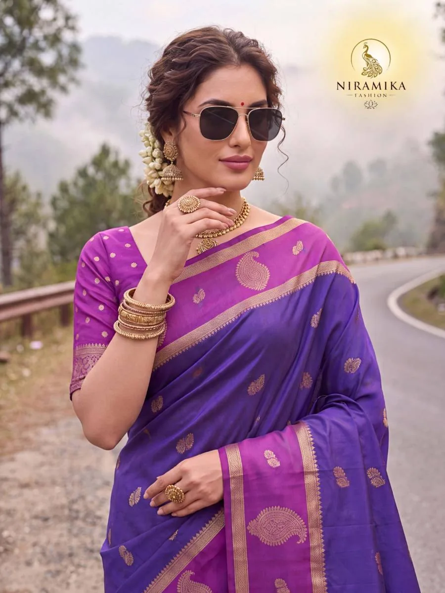 Royal Purple Silk Saree with Magenta Orchid Zari Border & Paisley Butta Royal Purple Silk Sarees saree by Niramika Fashion - image 4