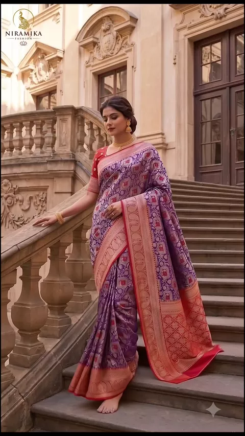Purple & Red Dharmavaram Silk Saree with Paisley Pallu and Red Blouse