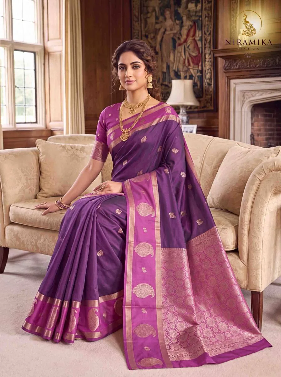 Deep Plum Purple Silk Saree with Orchid Pink Zari Border & Paisley Butta Deep Plum Purple Silk Sarees saree by Niramika Fashion - image 3