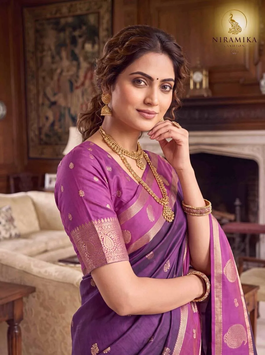 Deep Plum Purple Silk Saree with Orchid Pink Zari Border & Paisley Butta Deep Plum Purple Silk Sarees saree by Niramika Fashion - image 2