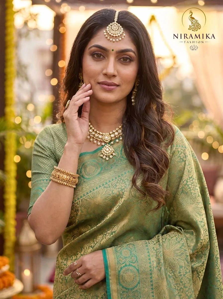 Sage Green Dharmavaram Silk Saree with All-Over Gold Zari Floral Jaal Sage Green Silk Sarees saree by Niramika Fashion - image 4