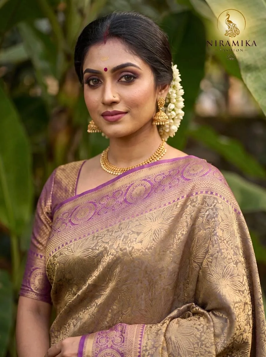Royal Grape Dharmavaram Pure Silk Kanjivaram-Style Saree with Antique Gold Zari Floral Jaal Royal Grape Silk Sarees saree by Niramika Fashion - image 4