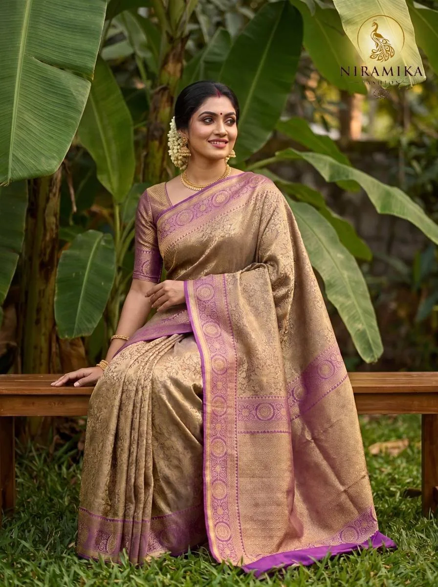 Royal Grape Dharmavaram Pure Silk Kanjivaram-Style Saree with Antique Gold Zari Floral Jaal Royal Grape Silk Sarees saree by Niramika Fashion - image 3